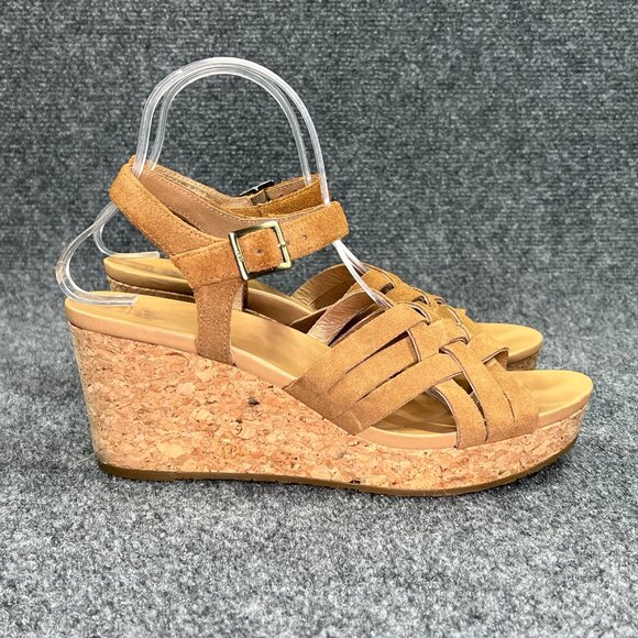 UGG Uma Wedge Sandals Women's Size 8.5 Chestnut Suede Cork Strap Buckle Platform - Picture 1 of 13